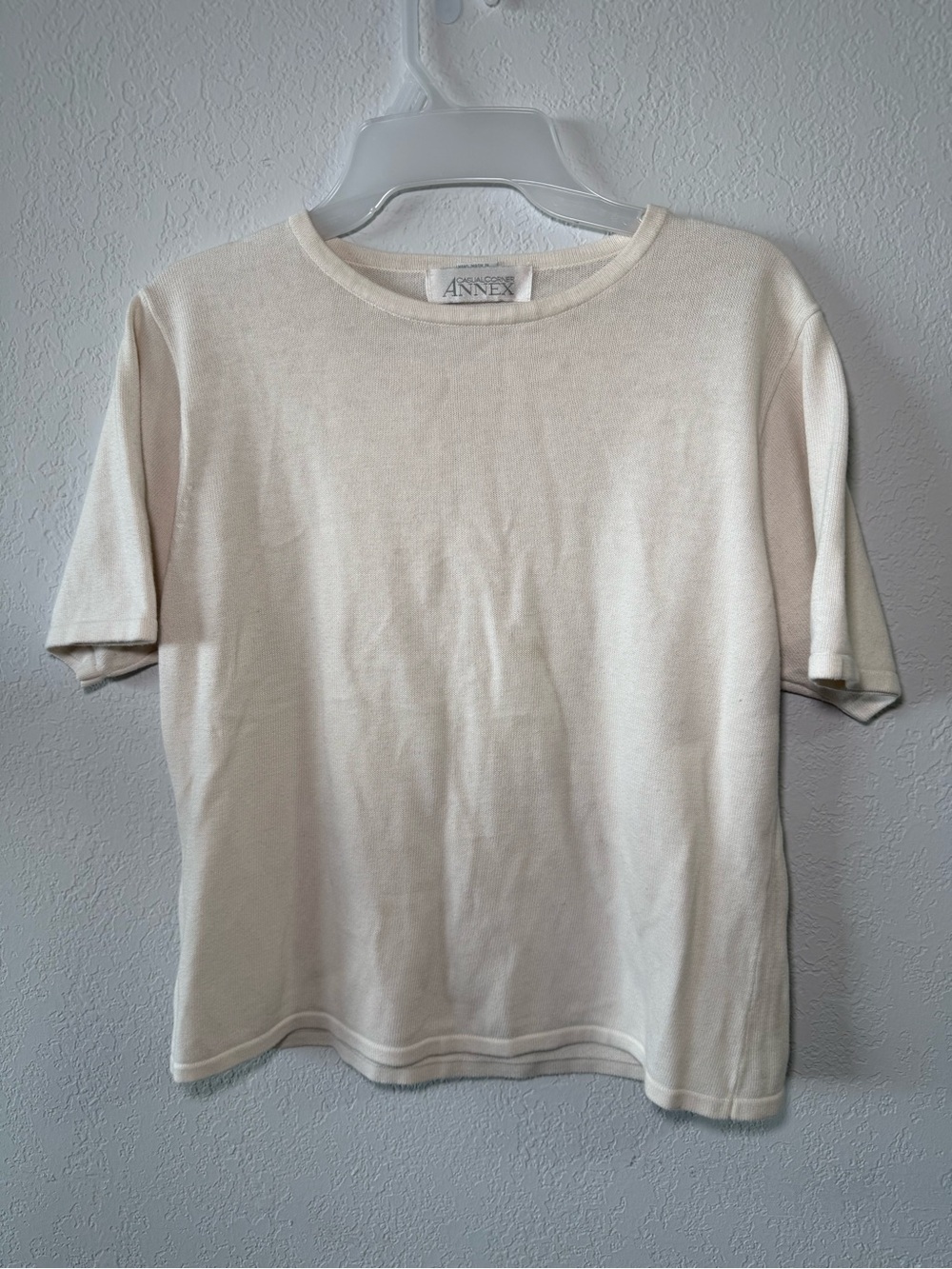 Vintage Casual Corner Annex Cream Knit Short Sleeve Sweater Top Large